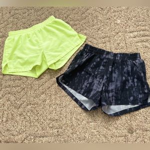 neon green and black athletic shorts